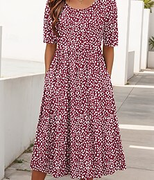 ieftine -Pentru femei Rochii Midi Rochie de vară Rochie plisata Vacanță Casual Concediu Fit regulat Grafic Geometric Manșon Jumate Stil Nautic Negru Roz Îmbujorat Vișiniu Mov Vară Primăvară