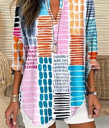 economico -Per donna Blusa Grafico Geometrico A Pois Vintage Quotidiano Elegante Manica Lunga Scollo a V Top Regolari Quotidiano Ferie Stampato Arancione Estate Primavera Autunno