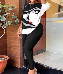 economico -Per donna Moda Streetwear Quotidiano Set di Pantaloni Manica Lunga Girocollo Ombre Lettera Stampato Casuale Quotidiano Nero Bianco Blu marino Estate Vestibilità regolare