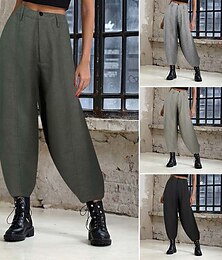 baratos -Mulheres Calças Cargo Calças Roupa de rua Casual Comprimento total Natural Tecido Cintura elástica Confortável Rua Feriado Roupa Diária Cinzento Preto Verde Tropa cáqui Outono Normal
