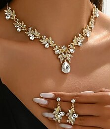 abordables -Ensemble de bijoux en strass doré pour femme avec pendentif en forme de larme - collier élégant au design de feuille et boucles d'oreilles pendantes pour les mariées, les invités de mariage et les