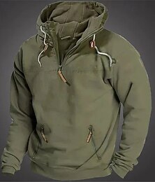 economico -Per uomo Felpa con cappuccio Felpa con cappuccio e zip corta Felpa tattica militare Nero Verde militare Blu marino Cammello Con Cappuccio Semplice Tasca Frontale Zip a un quarto Sport & Outdoor