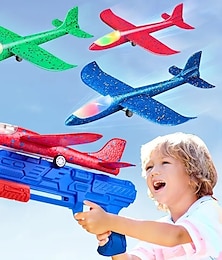 abordables -Lot de 4 lanceurs d'avion planeur en mousse avec 3 modes de vol et des motifs colorés et vibrants &construction en plastique durable - jouets volants d'extérieur pour garçons &filles de 3 ans et plus