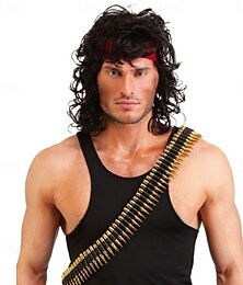 economico -parrucca da adulto di John Rambo – capelli sintetici per cosplay di film, Halloween &feste in costume da eroe d'azione
