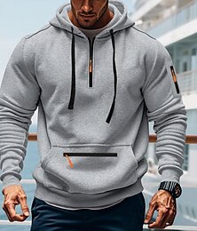 economico -Per uomo Felpa con cappuccio Felpa con cappuccio e zip corta Felpa con cappuccio in pile Nero Bianco Blu marino Cachi Grigio chiaro Con Cappuccio Semplice Tasca Sport & Outdoor Quotidiano Ferie