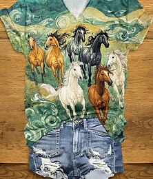economico -Per donna Maglietta Grafico Animale Vintage Casual Manica Corta Scollo a V Top Regolari Quotidiano Weekend Stampato Giallo Verde Estate Primavera