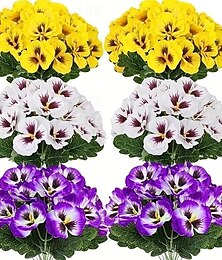 economico -6 mazzi di fiori artificiali di viola del pensiero per uso interno ed esterno, piante finte di plastica resistenti alle intemperie per giardino, arredamento per la casa, bianco, viola e giallo