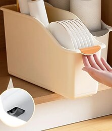 abordables -Lot de 2 boîtes de rangement polyvalentes en plastique au design incurvé, idéales pour l'organisation de la maison, parfaites pour les produits de nettoyage et les bacs et paniers de rangement