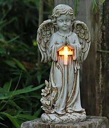 ieftine -1 buc lumină solară impermeabilă pentru exterior, cruce de rugăciune, înger, cimitir, curte, peluză, monument, rășină, lumină decorativă, peisaj, lumină