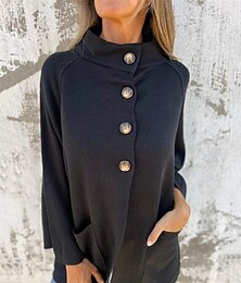 preiswerte -Damen Mantel Freizeitjacke Bequem Tasche Knöpfe Mode Modern Lässig Einfach Ausgehen Wochenende Einreihig Regulär Stehkragen Normale Passform Langarm Oberbekleidung Schwarz Rote Braun Herbst Winter