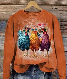 economico -Felpa da donna grafica con animale moda casual maniche lunghe collo a giro tops regolari abbigliamento quotidiano stampa bianca arancione autunno inverno