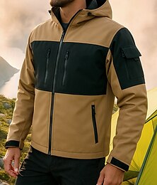 preiswerte -Herren Windjacke Softshelljacke Winter Draussen Patchwork Thermowarm Wasserdicht Winddicht Oberteil Schwarz Grün Khaki Grau