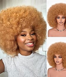economico -Parrucche afro per donne nere, parrucca afro riccia crespa anni '70 con frangia, parrucche soffici ed enormi, capelli sintetici per cosplay quotidiani e feste, 14 pollici