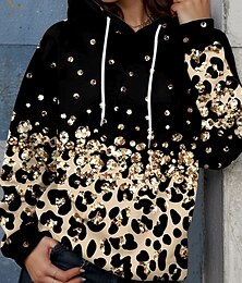 levne -Dámské Mikina s kapucí s kapucí Grafika Leopard Elegantní Teplé Aktivní Dlouhý rukáv Kapuce Běžné topy ulice Na den Ležérní Tisk Hnědá Jaro Podzim Zima