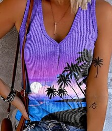 economico -Per donna Canotta a canotta Floreale Grafico Foglia Bohemien Vintage Elegante Senza Maniche Scollo a V Top Regolari Quotidiano Stampato Viola Estate Primavera