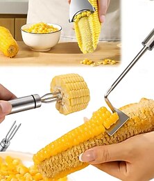 abordables -Ensemble de 3 éplucheurs de maïs en acier inoxydable et porte-maïs 2025, raboteuse, batteuse, grattoir, séparateur d'épis de maïs rapide