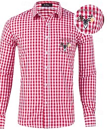preiswerte -Oktoberfest Kariert Lederhosenhemd Hirsch-Druck Bayerisch Deutsch Wiesn Herren Karneval Bier Festival Stoff im traditionellen Stil Hemd