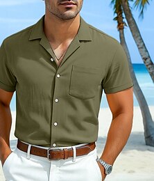 economico -Per uomo Camicia bianca di cotone Camicia Estiva Camicia casual Camicia in cotone e lino Camicia con colletto cubano Semplice Vacanza Casuale Nero Giallo Blu marino Verde Manica Corta Collo Camp