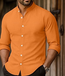 preiswerte -Herren Hemd Sommerhemd Strandbekleidung Knopfhemd Einfach Urlaub Lässig Schwarz Weiß Rosa Orange Langarm Mandarinkragen Frühling & Sommer Bekleidung