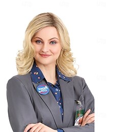 preiswerte -Parks and Recreation Leslie Knope Perücke – synthetische blonde Perücke für Frauen, perfekt für Halloween, Cosplay &Kostümpartys