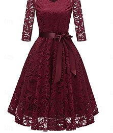 levne -Dámské Midi šaty Krajkové šaty Koktejlky Šaty pro svatební hosty Šifón Elegantní Módní Moderní Venkovní Koktejlový večírek Běžný Bez vzoru 3/4 délka rukávu Do V Světlá růžová Fialová Šedá Léto Jaro