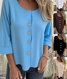 economico -Per donna Blusa Tinta unica Elegante Casual Manica Lunga Girocollo Top Regolari Quotidiano Ferie Nero Bianco Blu Marrone Beige Primavera Autunno