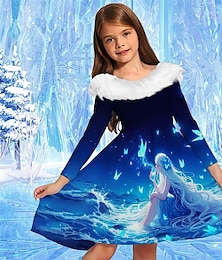 economico -ragazze' 3D Grafico Abito Manica Lunga Primavera Autunno Vacanza Quotidiano Ferie Bello Dolce Bambini 4-12 Anni Vestito da Festa Abito a trapezio Lunghezza al ginocchio Vestibilità regolare