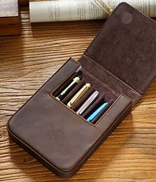 preiswerte -Vintage-Stifteetui aus echtem Leder mit 6 Fächern, herausnehmbarer Stiftablage, Retro-Stiftetasche, Schul- und Bürobedarf