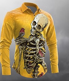 economico -Per uomo Uccello Costumi Halloween Giorno dei Morti Camicia Camicia con Bottoni Camicia Designer Manica Lunga Stile gotico oscuro Ferie Abbigliamento casual alla moda Estate Primavera Collo ripiegato