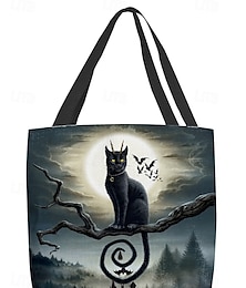 economico -borsa tote da donna con stampa di gatto e zucca di Halloween di Sarah Richter: grande borsa a tracolla riutilizzabile in poliestere con tasca con cerniera per lo shopping natalizio e le feste