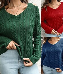 economico -Per donna Maglione Casual Tinta unica Spesso Scollo a V Lavorato a maglia Manica Lunga Top Regolari Maglia Quotidiano Ferie Uscire Rosso Blu Autunno Inverno