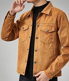 economico -Per uomo Giacca Leggera Giacca Cargo Giacca Casual Giacca in finta pelle scamosciata Vacanza Quotidiano Tasca Primavera Autunno Semplice Moda Classico Bavero Regolare Nero Cachi Verde militare Giacca