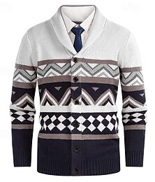billige -Herre Genser Cardigan Genser Fair Isle genser Riflet Strikke Vanlige topper Strikket Geometrisk Buet Ferie Mote Avslappet Dagligdagstøy Klær Vår & Vinter Hvit Gul S M L