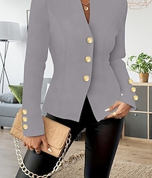 abordables -Mujer chaqueta Cómodo Transpirable Botones Moda Moderno Plano Trabajo Diario Regular Escote Chino Ajuste regular Manga Larga Ropa de calle Negro Blanco Rojo Primavera Otoño