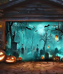 abordables -Couverture de porte de garage Halloween – Cimetière hanté avec fantômes et pleine lune décoration extérieure effrayante pour jardin avant maison Halloween 2025