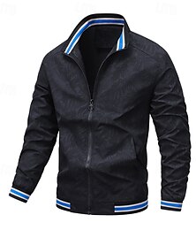 economico -Per uomo Giacca Leggera Giacca Casual Vacanza Quotidiano Tasca Primavera Autunno Stampa Moda Classico Collo alla coreana Regolare Nero Blu scuro Giacca