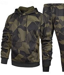 abordables -Hombre Tracksuit Conjunto de atuendo Conjunto de sudaderas con capucha Sudadera Exterior Diario Deportes Bolsillo Correa camuflaje Azul Piscina Caqui Verde Ejército Impresión gráfica Poliéster Ropa