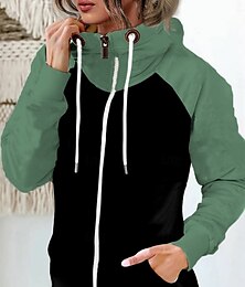 baratos -Mulheres Pulôver Moletom Com Capuz Bloco de cor Casual Manga Longa Com Capuz Tops regulares Rua Dia a Dia Zíper Bolsos Branco Vermelho cáqui Verde Tropa Outono Inverno