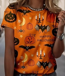 abordables -T-shirt Halloween femme citrouille graphique floral crâne vintage stylé classique à manches courtes col rond haut régulier impression quotidienne week-end noir blanc rouge orange marron été automne