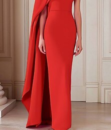 billige -Cape Kjole Havfrue  Trompet Kveldsdrakt Mock Neck Elegant Kjole Formell Bryllup Gulvlengde Kort Erme Stretch Krepp med Folder