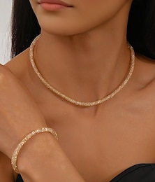 levne -Dámský třpytivý síťovaný náhrdelník nebo náramek - elegantní šperk ve zlaté barvě, lehký a stylový, ideální pro dámské koktejlové a večerní outfity