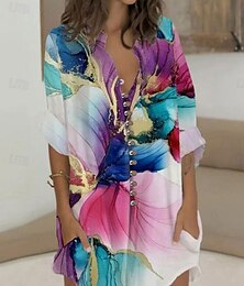 abordables -Femmes Mini Robe Robe trapèze Robe moulante Vacances Occasionnel Soirée Quotidien Date Coupe régulière A Ombre Fleuri Graphique manche longue Col de chemise Blanche Été Printemps Automne