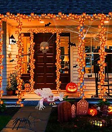 abordables -Guirlande lumineuse d'Halloween en forme de feuille d'érable et de citrouille, alimentée par piles, décoration d'intérieur et d'extérieur à suspendre pour étagère, bureau, porche, Thanksgiving,
