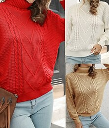 preiswerte -Damen Pullover Lässig Einfarbig Grobstrick Rollkragen Gestrickt Langarm Normale Oberteile Stricken Täglich Ferien Ausgehen Weiß Gelb Herbst Winter