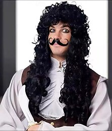 economico -Parrucca da uomo da capitano pirata, capelli lunghi e ricci, clown nero, copricapo punk rock per Halloween