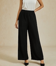 baratos -Mulheres Bootcut Elegante Clássico Brilhante Comprimento total Cintura Alta Elasticidade Alta Preto Verão Primavera Outono