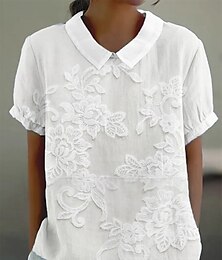 abordables -Femmes Chemise Fleuri Quotidien Occasionnel Manche Courte Col de chemise Hauts Réguliers Quotidien Fête Boutons Imprimé Blanche Rose Claire Bleu Vert Kaki Été Printemps