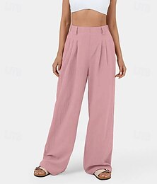 economico -Per donna Gamba larga Pantaloni Eleganti Streetwear Casual Lunghezza intera Naturale Semplice Tasca Confortevole Streetwear Ferie Abbigliamento quotidiano Rosso violaceo Giallo ocra Marrone scuro