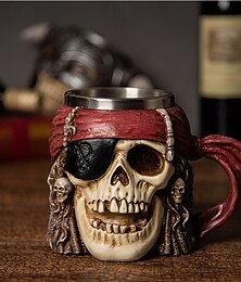 levne -Halloweenský hrnek s pirátskou lebkou, gotický pivní kelímek s kostrou, kreativní barové nádobí, unikátní hrnek s lebkou na párty, do domácnosti nebo kanceláře.
