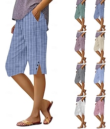 abordables -Femmes Chinos Mi-long Streetwear Occasionnel Longueur Genou Taille haute Uni Avec Poches Impression Respirabilité Doux Micro-Élastique Vacances Rue Tenue quotidienne Vin Blanche Jaune Rouge Automne